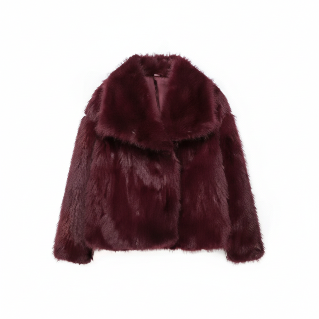 Veste fausse fourrure bordeaux - fond blanc
