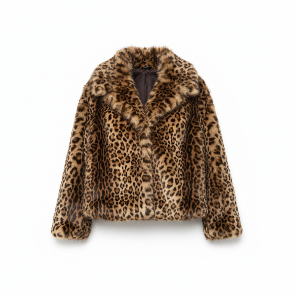 Veste fausse fourrure léopard - fond blanc